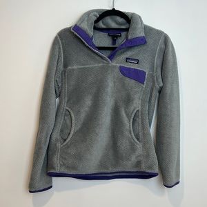 Patagonia Snap Womens small Fleece grey and purple Pullover sweater